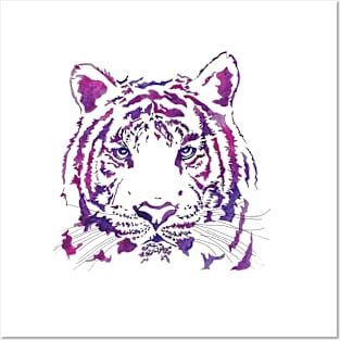 White Tiger Watercolor Purple Posters and Art